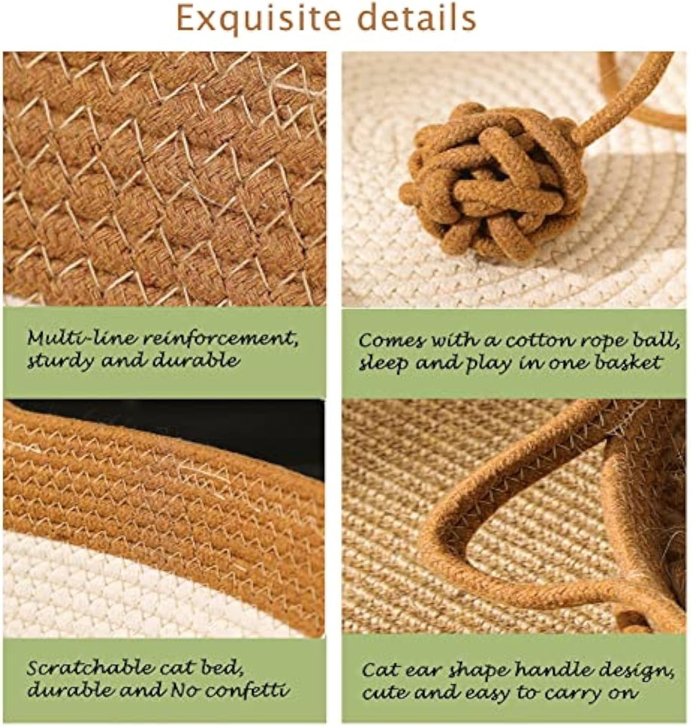 Stimulicat Cat Bed, Stimuli Cat Handwoven Basket, StimuliCat Cats Bed with Toy Tail, Foldable Scratchable Breathable Prevents Overheating for Cats (Beige-Gray,for 5.5-11.5 Ibs)