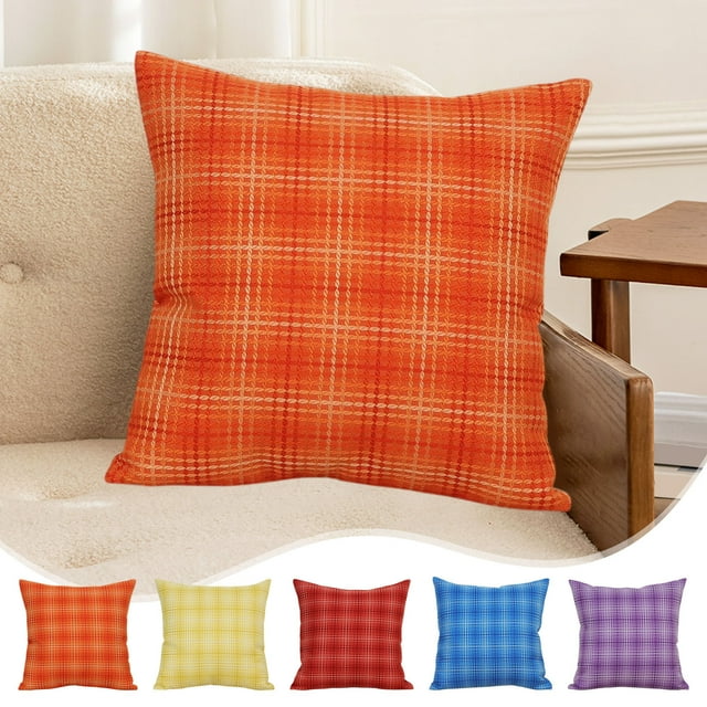 Funda de almohada de lino a cuadros | Funda de cojín de nylon spandex tejido grueso | Protector decorativo para cojines de sofá en sala de estar | 45x45 cm | 1 unidad | Opciones en amarillo, azul