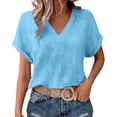 thumbnail image 2 of Womens T Shirts Summer V Neck Short Sleeve Casual Tops Loose Basic Tees with Double-Layered Pleated, 2 of 9
