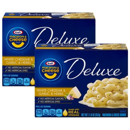 - (2 Pack) Kraft Deluxe White Cheddar & Garlic & Herb Macaroni & Cheese Dinner, 11.9 oz Box