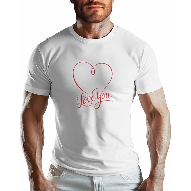 Camisetas para hombre, camiseta de algodón con cuello redondo y corazones "Love You Heart", manga corta para hombre, San Valentín, con rayas rojas y corazones.