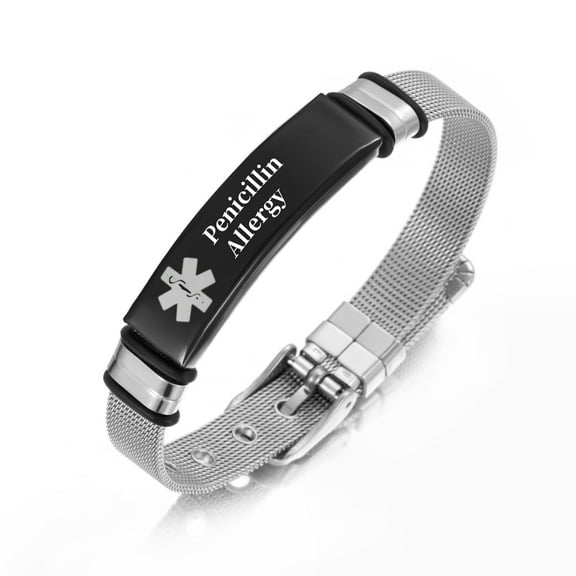 Vagzen Stainless steel Medical Alert ID Bracelet for Men Women, Engraving Penicillin Allergy
