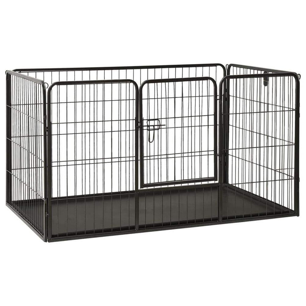vidaXL Puppy Playpen Steel Black Exercise Folding Pet Run Cage 36.6"/49
