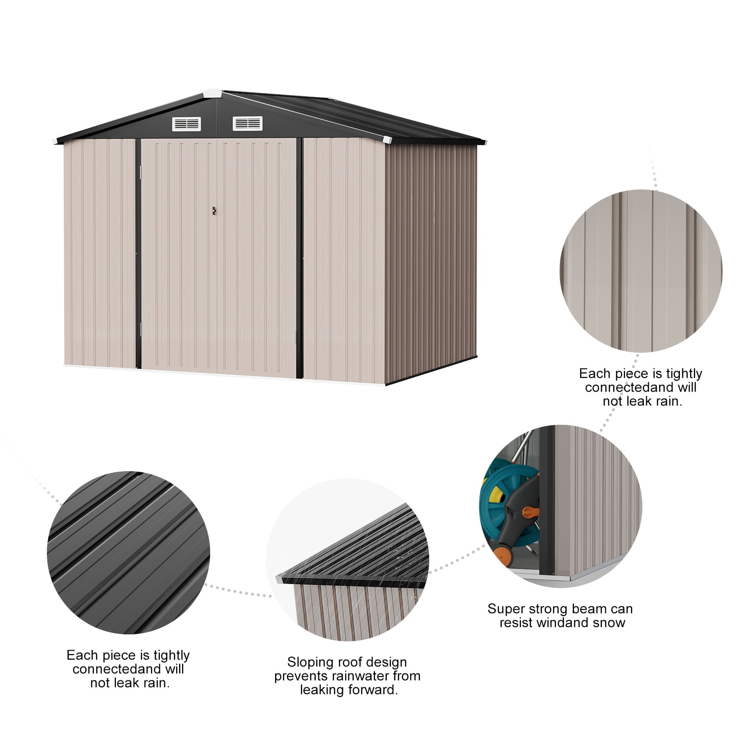 BaPiPro 6 x 4 ft Outdoor Storage Shed, Utility Steel Tool Room with Lockable Door, Galvanized Metal Shed with Air Vents for Garden, Backyard, Patio, Lawn