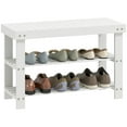 thumbnail image 1 of HOMCOM Bamboo Shoe Storage Bench, 3-Tier Entryway Bench, White, 1 of 10