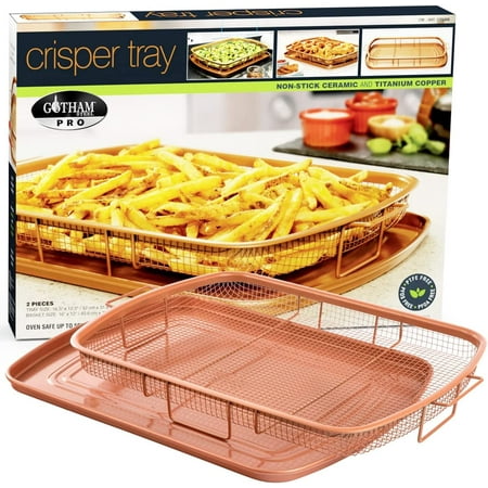 

Gotham Steel Crisper Tray for Oven 2 Piece Nonstick Copper Crisper Tray and Basket Air Fry in your Oven Great for Baking and Crispy Foods As Seen on TV – Large 12.5” x 9”