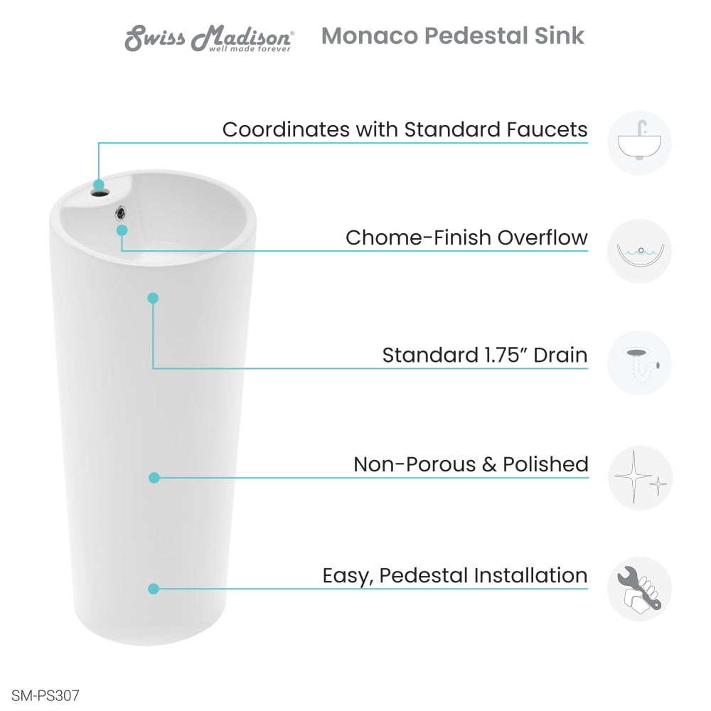 Swiss Madison Well Made Forever SM-SK307-60C - Monaco Circular Basin Pedestal sink Bundle