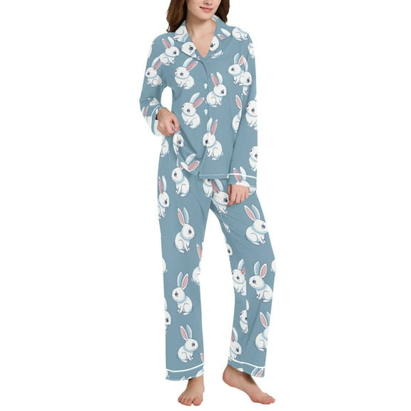 joogoo Pajamas Set for Women Cartoon Cute Rabbits Long Sleeve Pjs Loungewear L