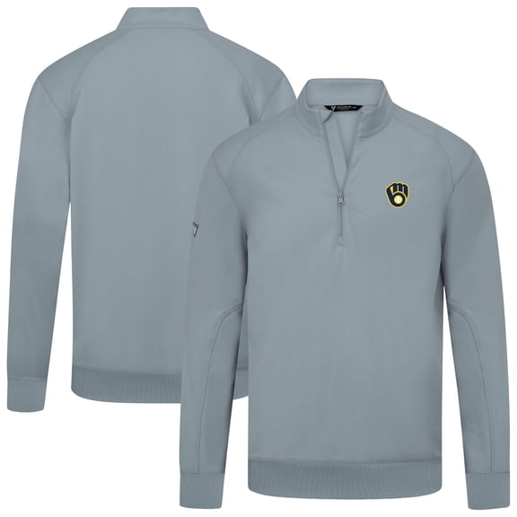 Men's Levelwear  Gray Milwaukee Brewers Upright Insignia Tri-Blend Quarter-Zip Pullover