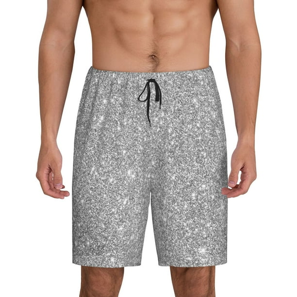 Fotbe GlitterSilver Pantalones Cortos de Pijama para Hombre, Ropa de Dormir, Pantalones de Pijama Cortos para Hombre-Large
