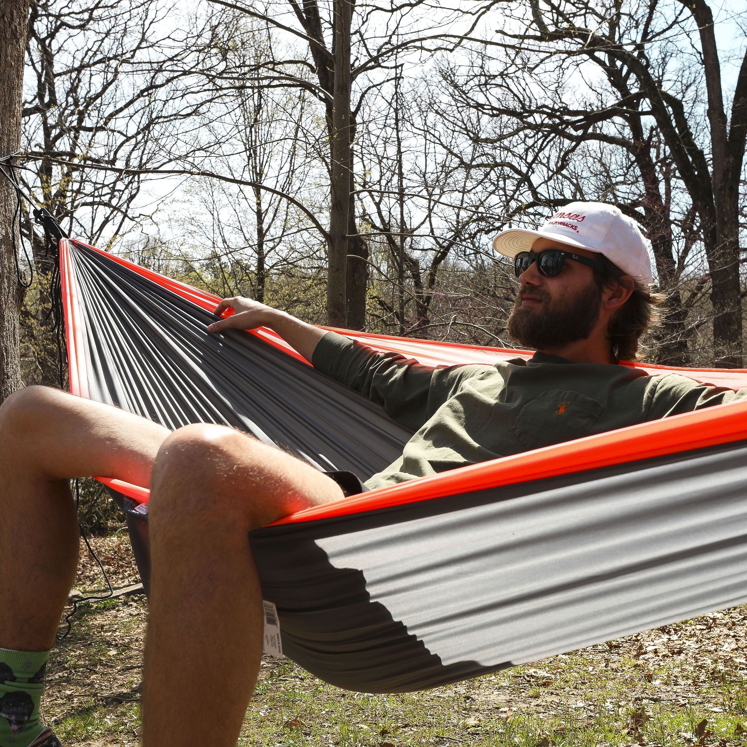 Equip Lightweight Nylon Camping Travel Hammock, 1 Person Neon Coral and Gray, Hammock Open Size 116" L x 59" W