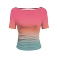 thumbnail image 7 of Womens Tops Short Sleeve Boat Neck T-Shirts Slim Gradient Printed Pleated Tees 4th of July Shirts Women, 7 of 7