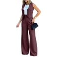 thumbnail image 1 of Women'S Fashionable Blazer Vest Wide-Leg Pants Set - Stylish Comfortable for Daily Wear Deep Red L, 1 of 7