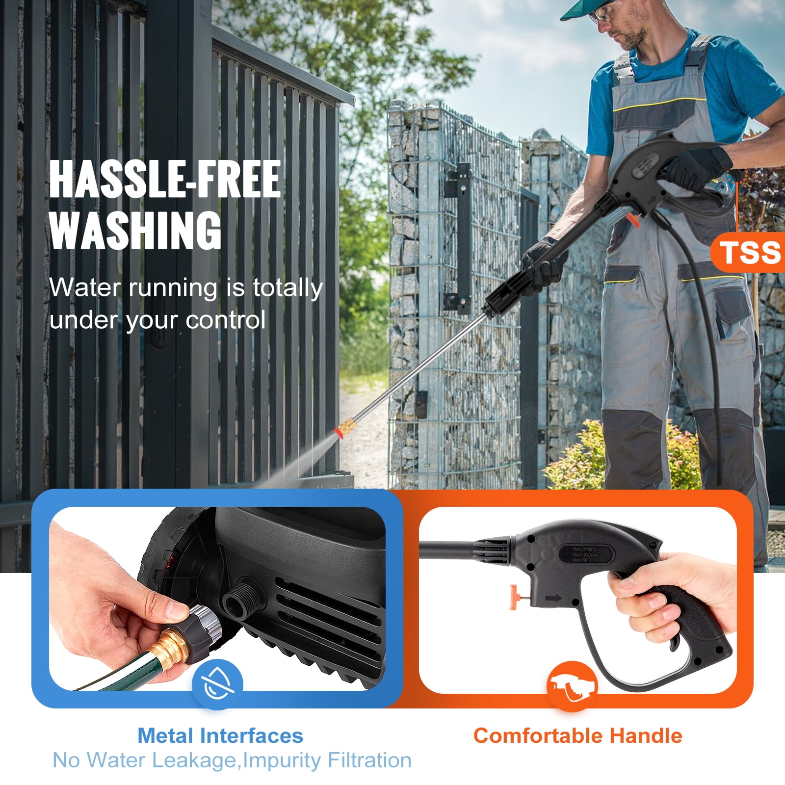 VEVOR Electric Pressure Washer, 2150 PSI, Max. 1.8 GPM Power Washer w/ 26 ft Hose & Reel, 4 Quick Connect Nozzles, Foam Cannon, Portable to Clean Patios, Cars, Fences, Driveways, ETL Listed