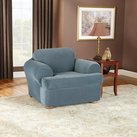 Sure Fit Stretch Pinstripe T-Cushion Two Piece Chair Slipcover