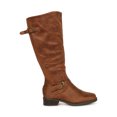 thumbnail image 2 of Women's Leatherette Buckled Round Toe Knee High Low Stacked Heel Boot 19837, 2 of 6