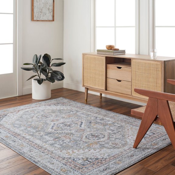 Livabliss Area Rugs for Living Room, 5x7 Beckham Traditional Medium Gray Rug, Bedroom Dining Room Home Decor Stain Resistant Carpet (5' x 7'5")