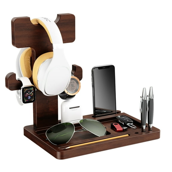 Wooden Headphone Stand for Desk, BEGULF Gaming Headset Stand, Headset Holder with Multifunctional Storage Tray, Universal Headphone Holder Compatible with Most Headphones
