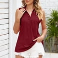 thumbnail image 2 of Camiseta sin mangas con cuello vuelto para mujer, cuello en V, Color liso, blusa sin mangas plisada media, rojo vino XXL, 2 of 6