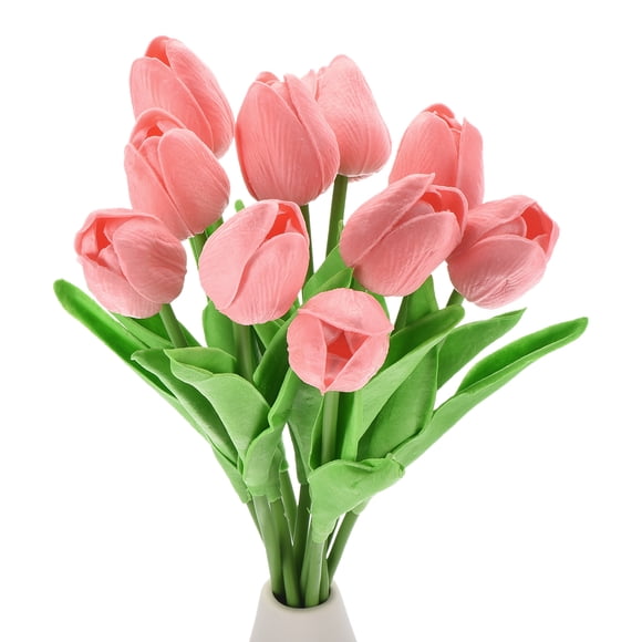 Unique Bargains 30pcs Tulips Artificial Flowers, Artificial Flowers Fake Tulip Stems Real Touch for Decoration (Deep Pink)