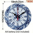 thumbnail image 2 of 2D Flat 1pc 10Inch Wooden Handmade Ceramic Wall Clock, Chinoiserie Wall Clock, Roman Clock with Clock Mechanism, Bleu Blanc Clock, Blue and White Clock, 2 of 6
