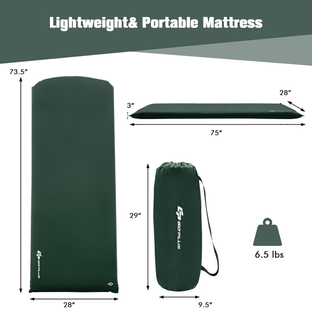 Aimee Lii Self-inflating Lightweight Folding Foam Sleeping Cot with Storage Bag, Outdoor Portable Camping Bed for Sleeping Hiking Travel, Green