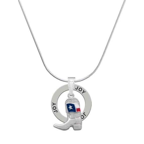 Delight Jewelry Silvertone Cowboy Boot with Texas Flag Joy Ring Charm Necklace, 18"