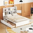 thumbnail image 2 of Euroco Wood Full Platform Bed with Headboard, Shelves,Drawers and USB Charging Station for Kids Teens,White, 2 of 15