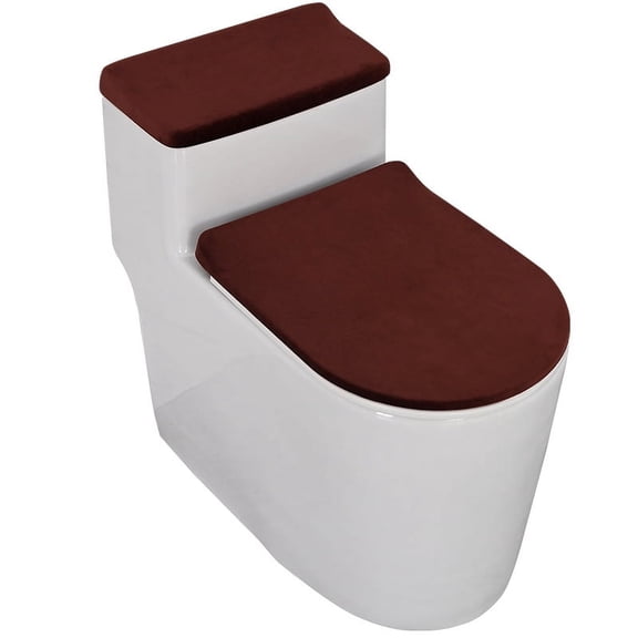 suxuMhao Toilet Seat Cover Set, 2-Piece Elastic Fluffy Toilet Water Tank Cover and Toilet Lid Cover, Universal Fit Dark Brown One Size, Soft Toilet Seat Accessories for Bathroom Toilet Seats