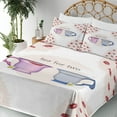 thumbnail image 3 of Ambesonne Emoji Fitted & Top Sheet Set with Shams, Tea Party in Romantic Vibes, White and Pale Mauve, 3 of 5
