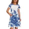 thumbnail image 3 of Uourmeti Girls Short Sleeve Casual Long Dress for School Soft Stretchy 1 Pack Kids Short Sleeve Casual Maxi Dress, Blue Floral Print, 3 of 6