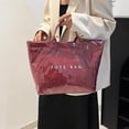 thumbnail image 4 of Soft Glossy PVC Tote Bag for Women, Red, Lightweight Large Handbag for Daily Shopping Commute, 4 of 7