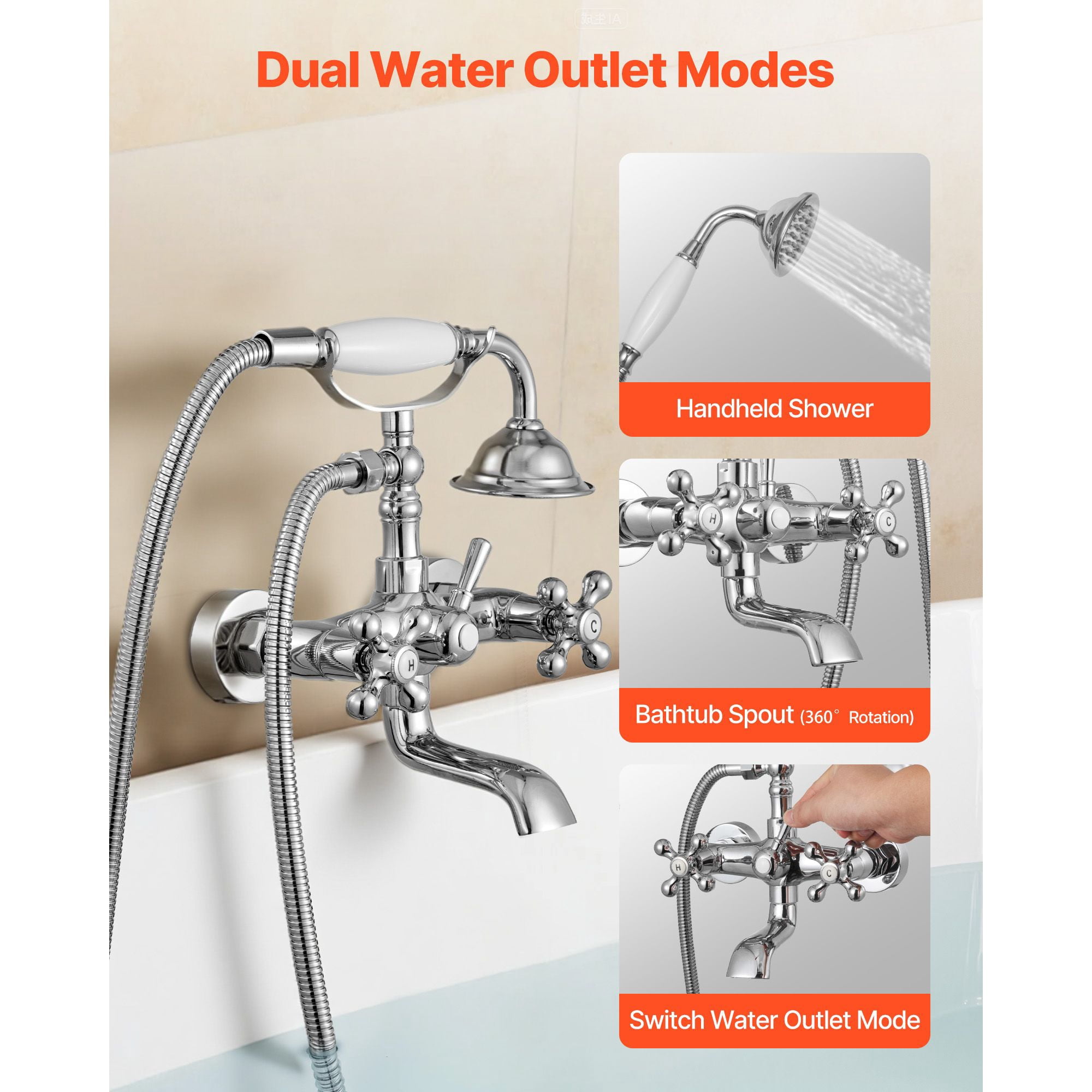 Clawfoot Tub Faucet with Handheld Shower Polished Chrome for Bathroom Bathtub