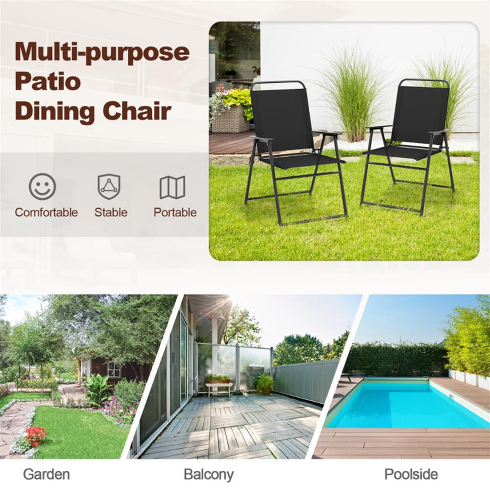 Topcobe Outdoor Folding Sling Chairs Set of 4 with Armrest and Backrest, Outdoor Patio Furniture for Garden Backyard Pool Deck-Black