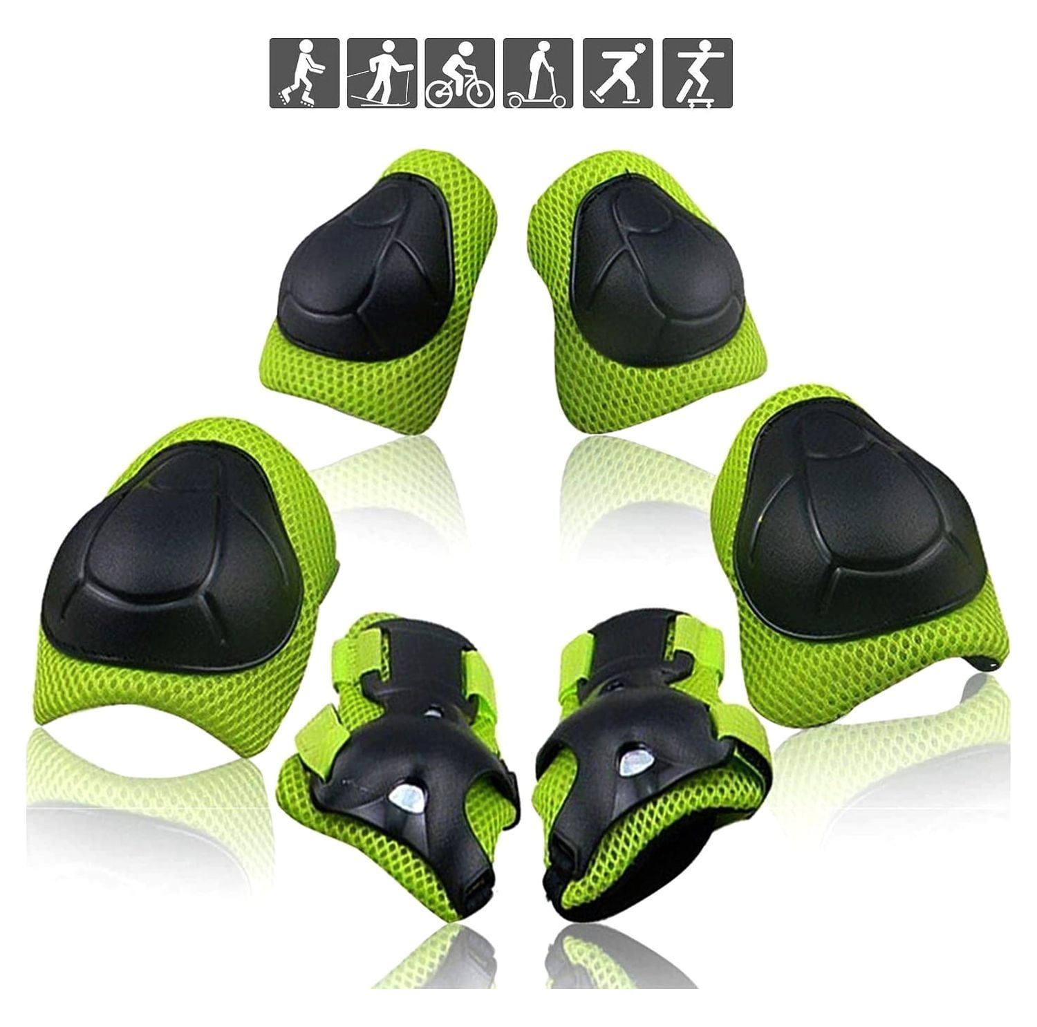 Somnr Kids Bike Helmet, Toddler Helmet for Ages 3-8 Boys Girls with Sports Protective Gear Set Knee Elbow Wrist Pads for Skateboard Cycling Scooter Rollerblading-Green