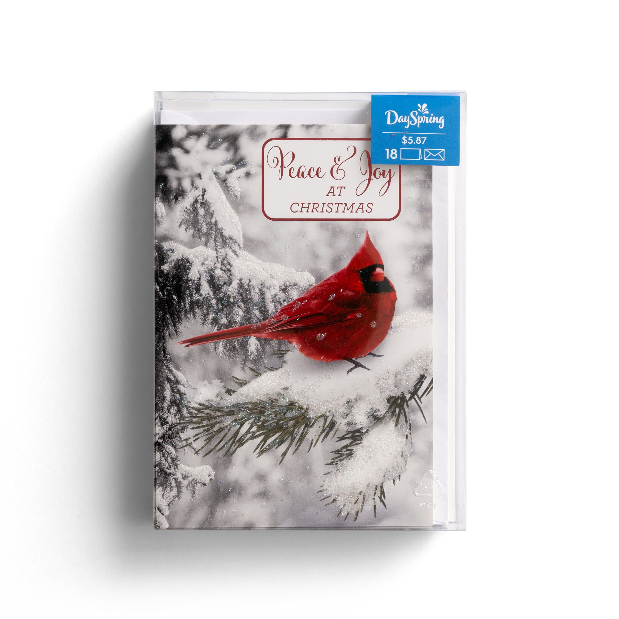 DaySpring 18 Inspirational Christmas Boxed Cards, Black & White Cardinal, Peace & Joy