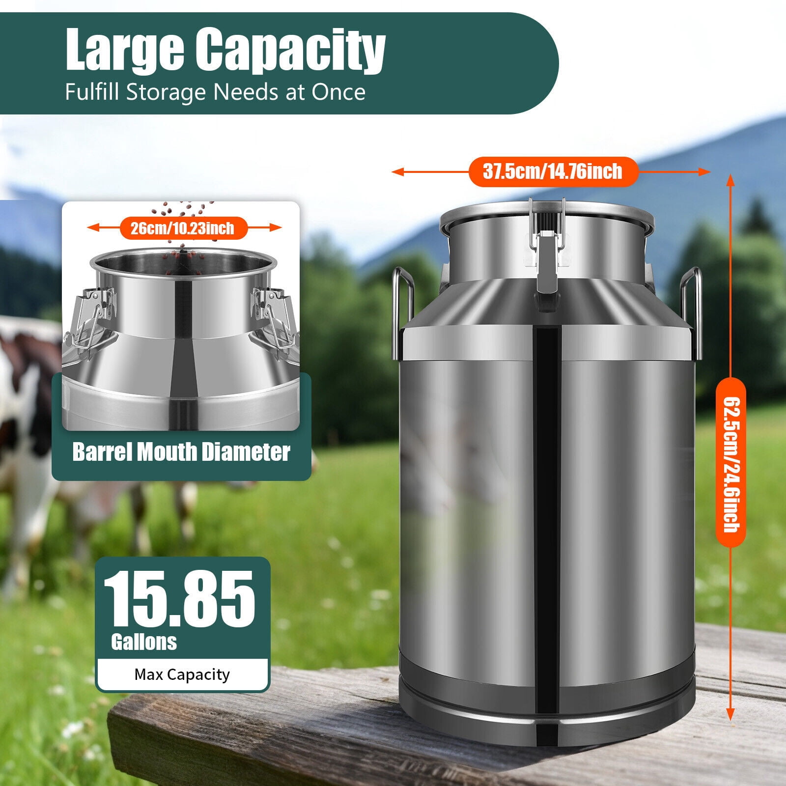 60L Stainless Steel Milk Can Barrel Wine Beer Whiskey Storage Tank