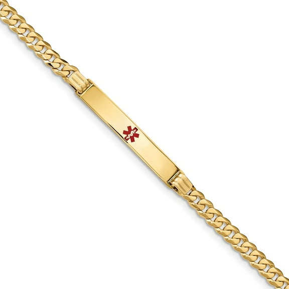 Primal Gold 14 Karat Yellow Gold Medical Red Enamel Curb Link ID Bracelet