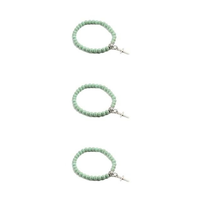 relayinert Comfortable Cross Pendant Bracelets For Trendy Look Wide Application Lightweight light green 3Set