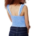 thumbnail image 3 of Women Gingham Lace Trim Square Neck Crop Tank Tops Plaid Y2K Sleeveless Slim Fitted Camis Shirts Blue L, 3 of 8