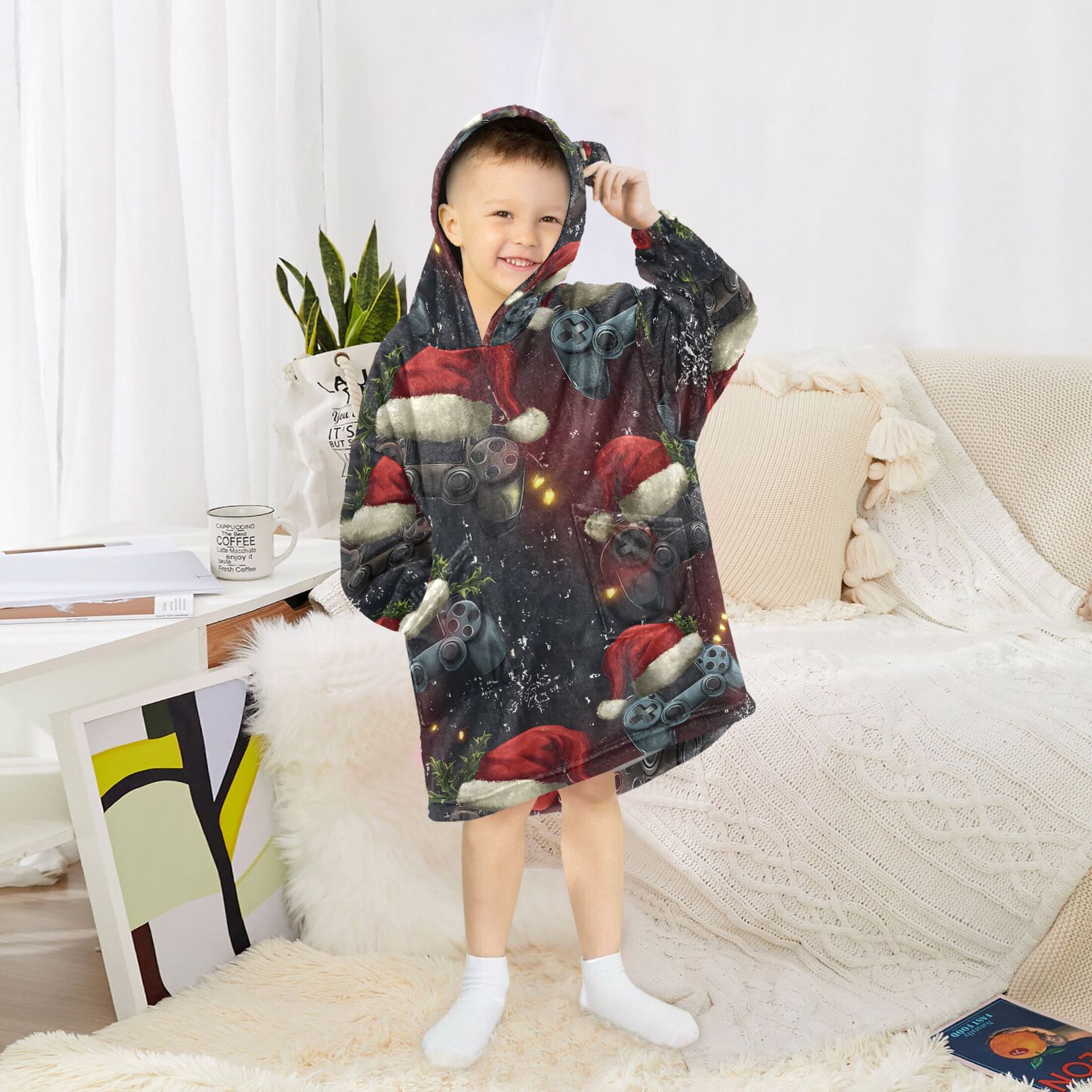 joogoo Wearable Blanket Hoodie for Game Controller Christmas Oversized Sherpa Hooded 3-14 YR M