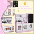 thumbnail image 5 of Qaba Play Kitchen, Pretend Kids Kitchen Playset with Play Phone, Chalkboard, Towel Rack, Ice Maker, 5 Accessories, Storage Space & Microwave, Pink, 5 of 10