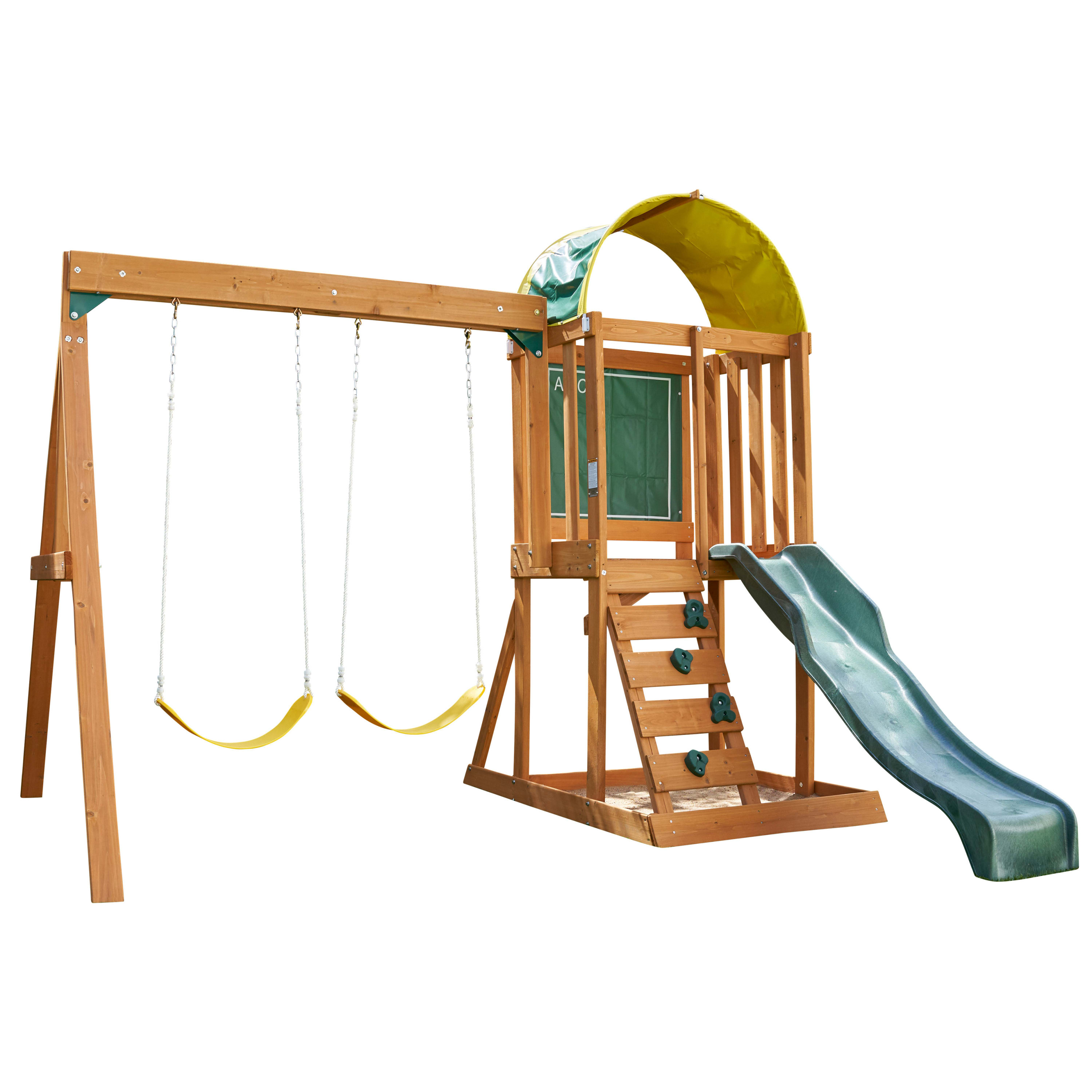 KidKraft Ainsley Wooden Outdoor Swing Set with Slide and Rock Wall - image 3 of 11