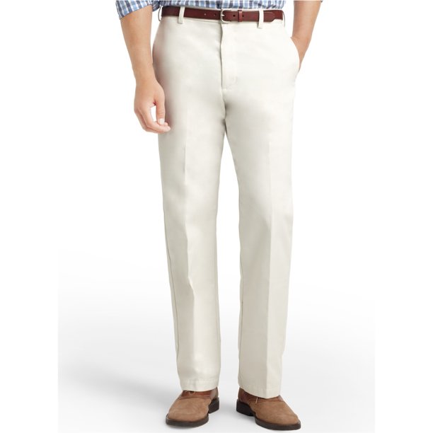 IZOD - Pantalones chinos casuales sin arrugas para hombre, color blanco roto, 34 W x 34 L IZOD chino
