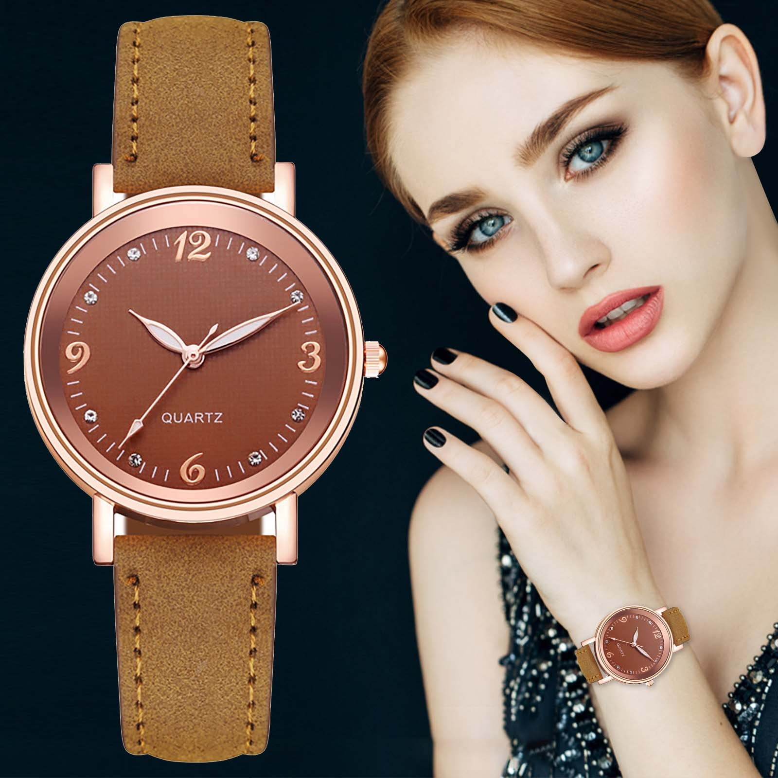 Huachen Luminous Ladies Watch Leather Strap Analog Quartz Fashion