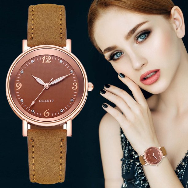 Huachen Luminous Ladies Watch Leather Strap Analog Quartz Fashion