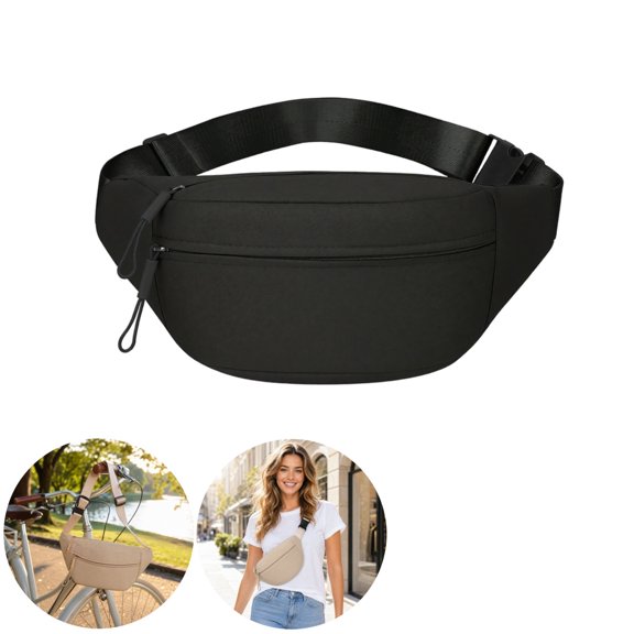 Clossjun Women Man Fanny Pack Daily Wear Crossbody Bag Adjustable Belt Lightweight Waist Bag with Zipper Daypacks For Work Out Back To School Black
