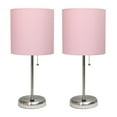 thumbnail image 1 of LimeLights Home Decorative Stick Lamp with USB Charging Port, Light Pink Fabric Shade and Brushed Steel Base - 2 Pack Set, 1 of 10