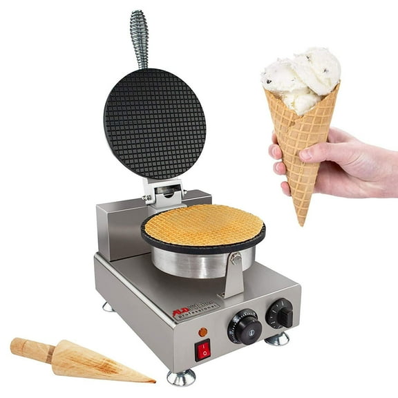 Waffle Cone Maker | Ice Cream Cone Maker | Commercial Electric Grid Waffle Cone Iron | Stainless Steel