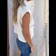thumbnail image 4 of Camisa de y Algodón para Mujer, Blusa Holgada de Verano con Cuello en V y Corta, Informal, Color Albaricoque XXXL, 4 of 9